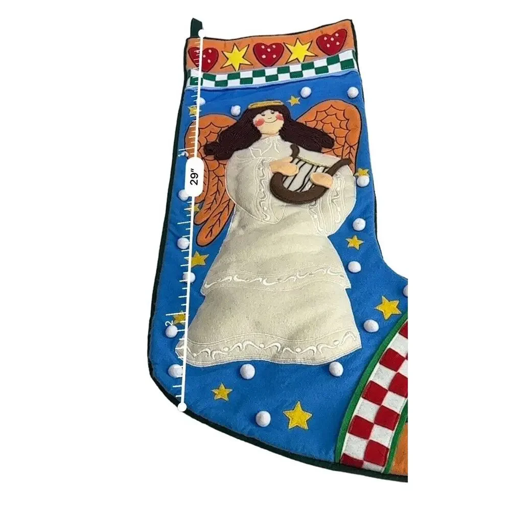 Jumbo Felt Christmas Stocking Applique Angel Harp Hearts